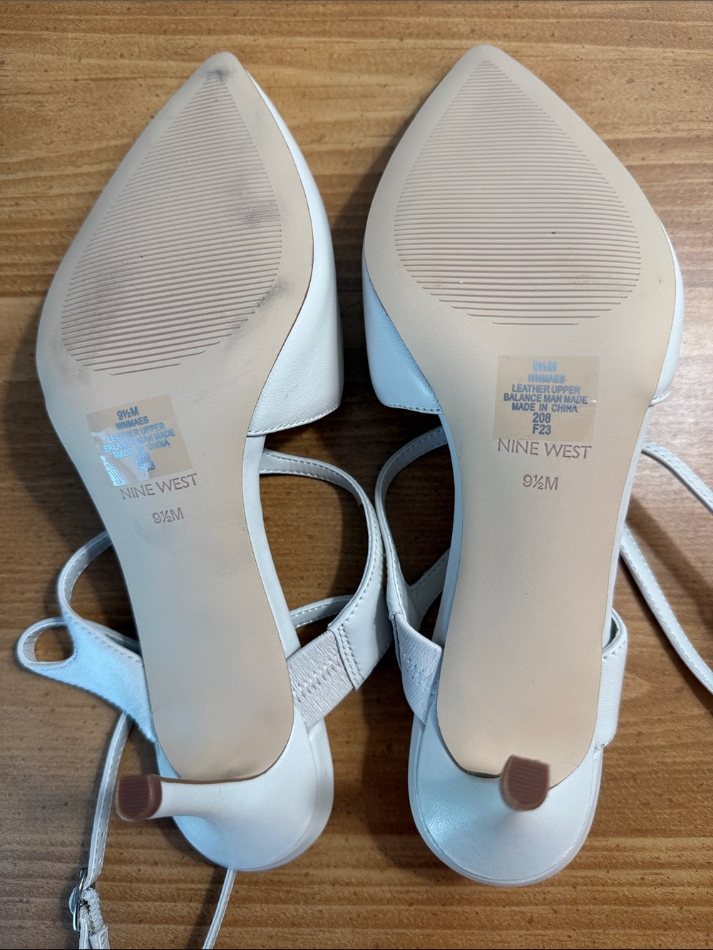 Nine West Leather Mae’s White Pointed-Strap Mid-Heel Pumps - Picture 4 of 4